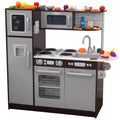KidKraft Uptown Espresso Wooden Play Kitchen with 30 Piece Food Set, Interactive Features, Modern Design