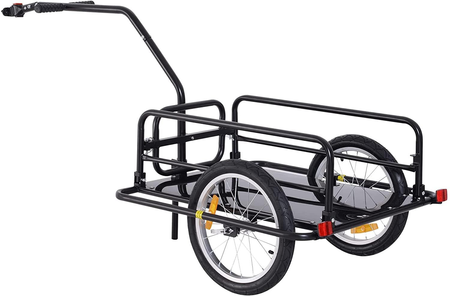 Aosom Foldable Bike Cargo Trailer, 80lbs Capacity, 16&prime;&prime; Wheels, Black, with Hitch