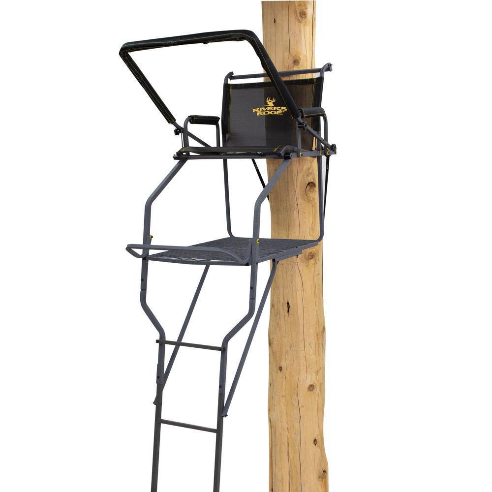 RIVERS EDGE Jumbo Jack Ladder Stand RE658 &ndash; Adjustable Shooting Rail, Large Platform, Mesh Seat