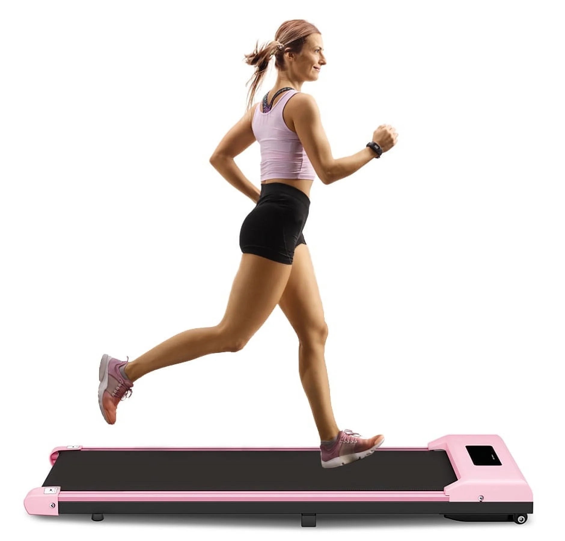 Bigzzia Walking Pad Under Desk Treadmill, Treadmills with Remote Control &amp; LCD Display for Home Office, 265 lbs Max Weight, Pink