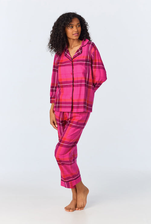 Aurora Plaid Women's 3/4-Sleeve Cropped Pant Flannel PJ Set