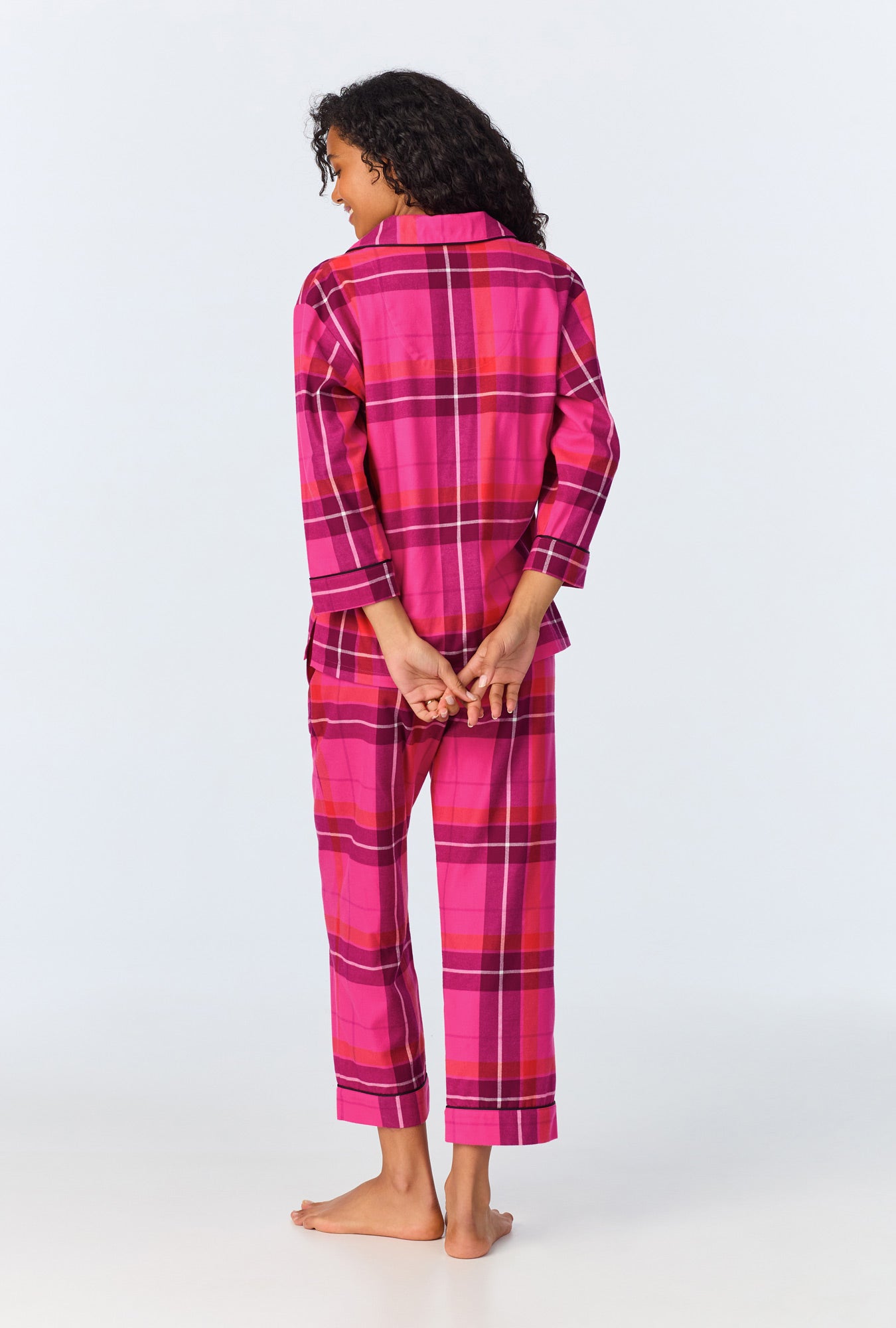 Aurora Plaid Women's 3/4-Sleeve Cropped Pant Flannel PJ Set
