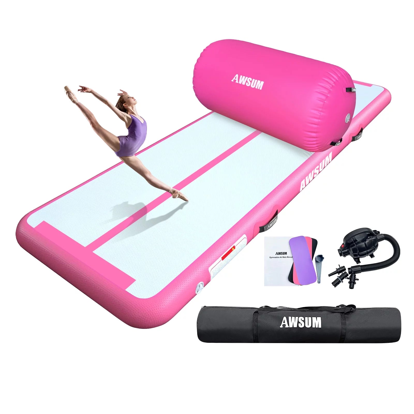 AWSUM Inflatable Air Gymnastics Mat &ndash; 10/13/16 ft, 4&prime;&prime; Thick Tumble Track with Electric Pump for Home/Gym Use