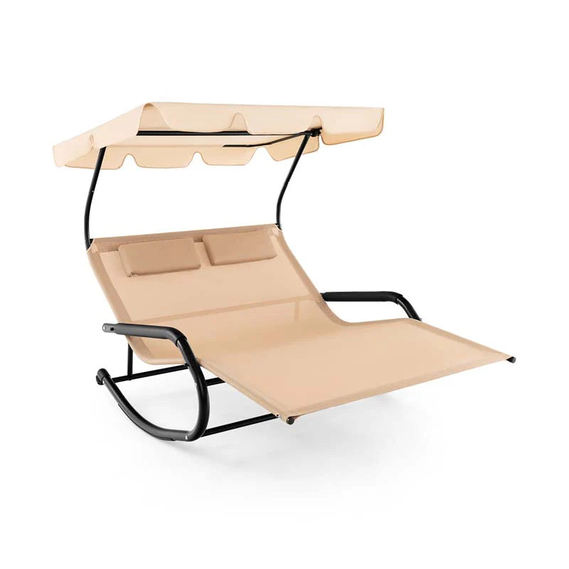 2 Person Patio Hammock Bed Swing Chair Extra Large Outdoor Rocking Chaise Lounge With Adjustable Canopy And Wheels - Comfortable And Ergonomic Design