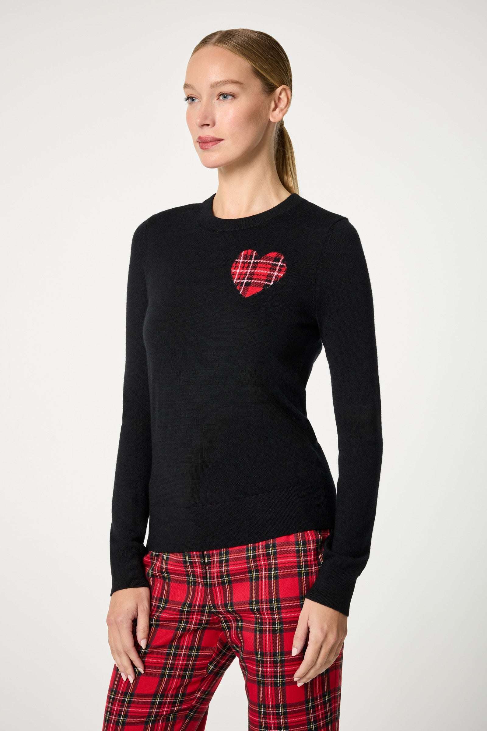 Plaid Heart Crewneck Sweater