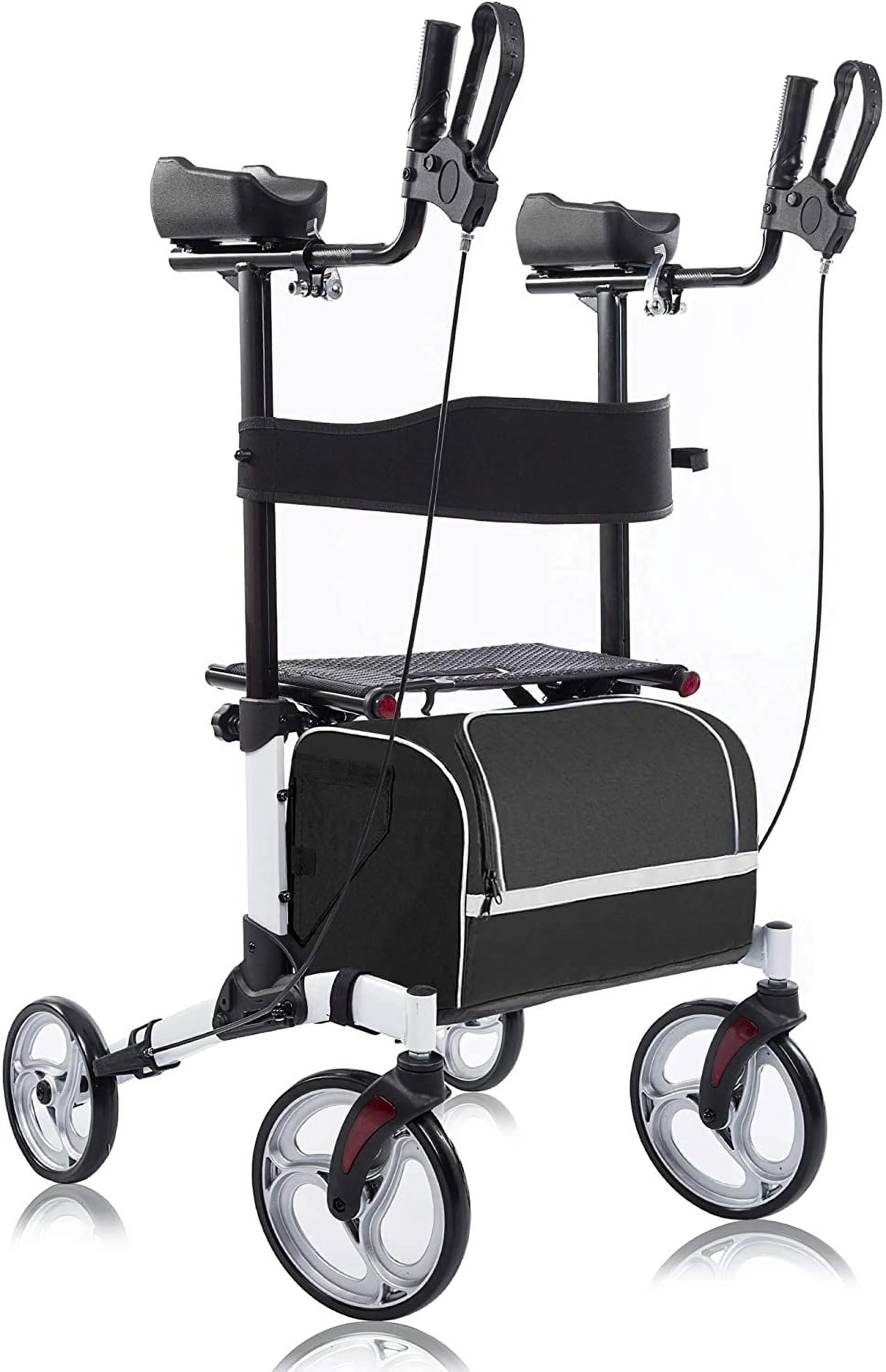 BEYOUR WALKER Upright Walker, Newest Design, Stand Up Rollator Walker Tall Rolling Mobility Walking Aid with 10�� Front Wheels, Seat and Armrest for Seniors and Adults, White