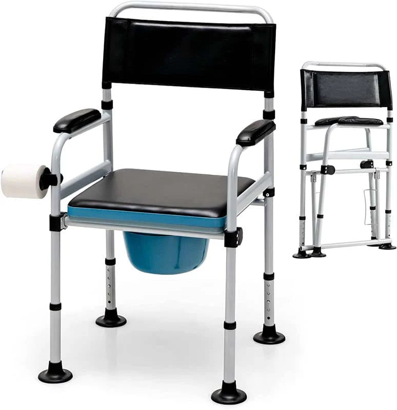 4 In 1 Folding Bedside Commode Chair With Arms Height Adjustable Portable Toilet Bath Shower Potty Chair - Comfortable And Ergonomic Design