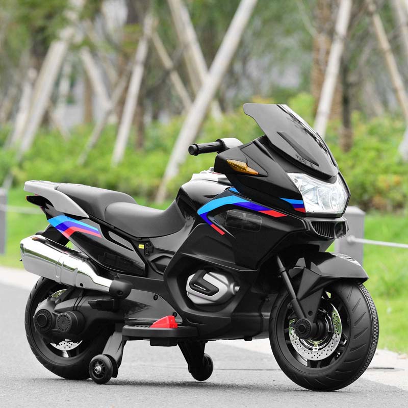 12V Kids Ride On Motorcycle, Battery Powered Electric Kids Motorbike Toy with Training Wheels &amp; LED Lights