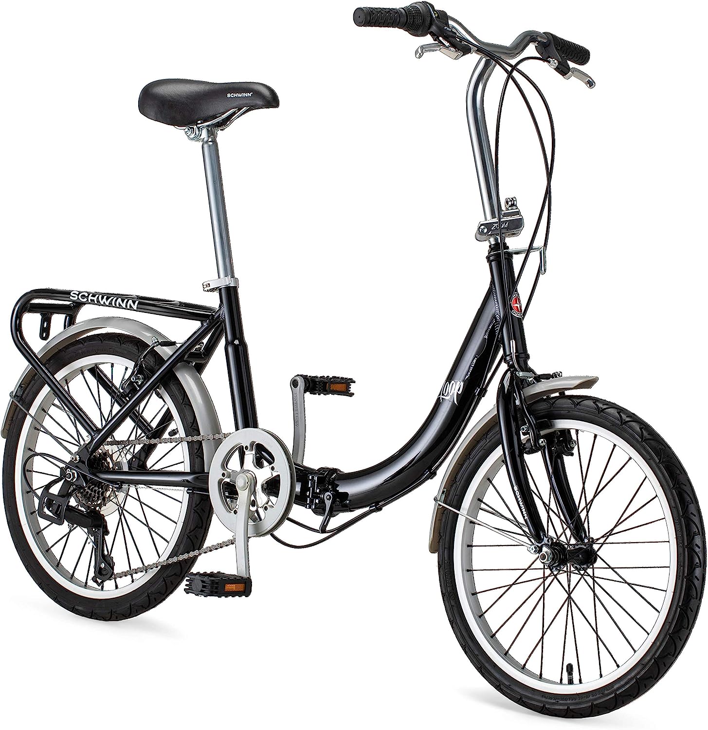 Schwinn Loop Adult Folding Bike, 20&prime;&prime; Wheels, 7 Speed, Step Through Frame, with Cargo Rack &amp; Bag
