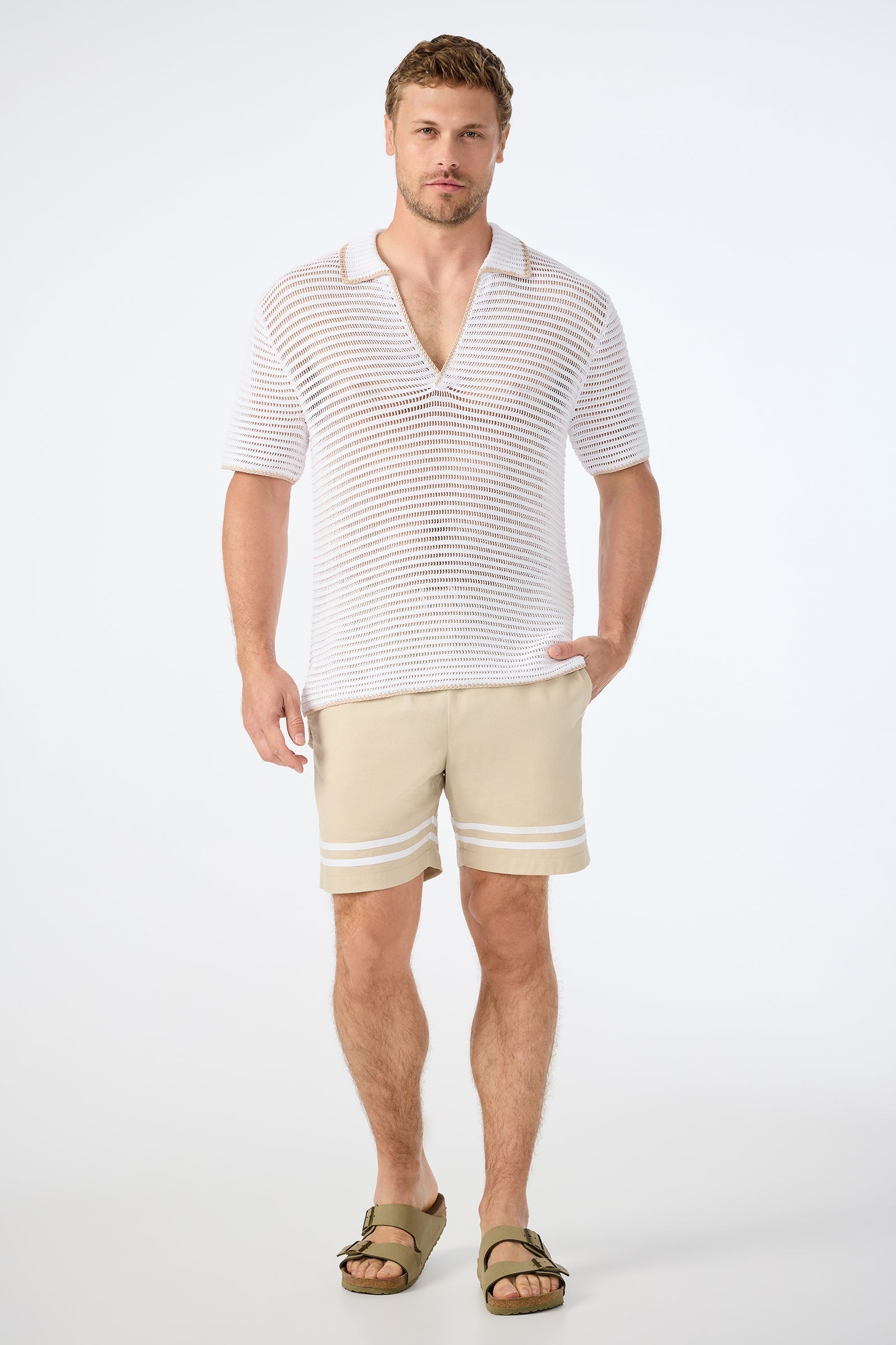 Triston Short-Sleeve Crochet Polo