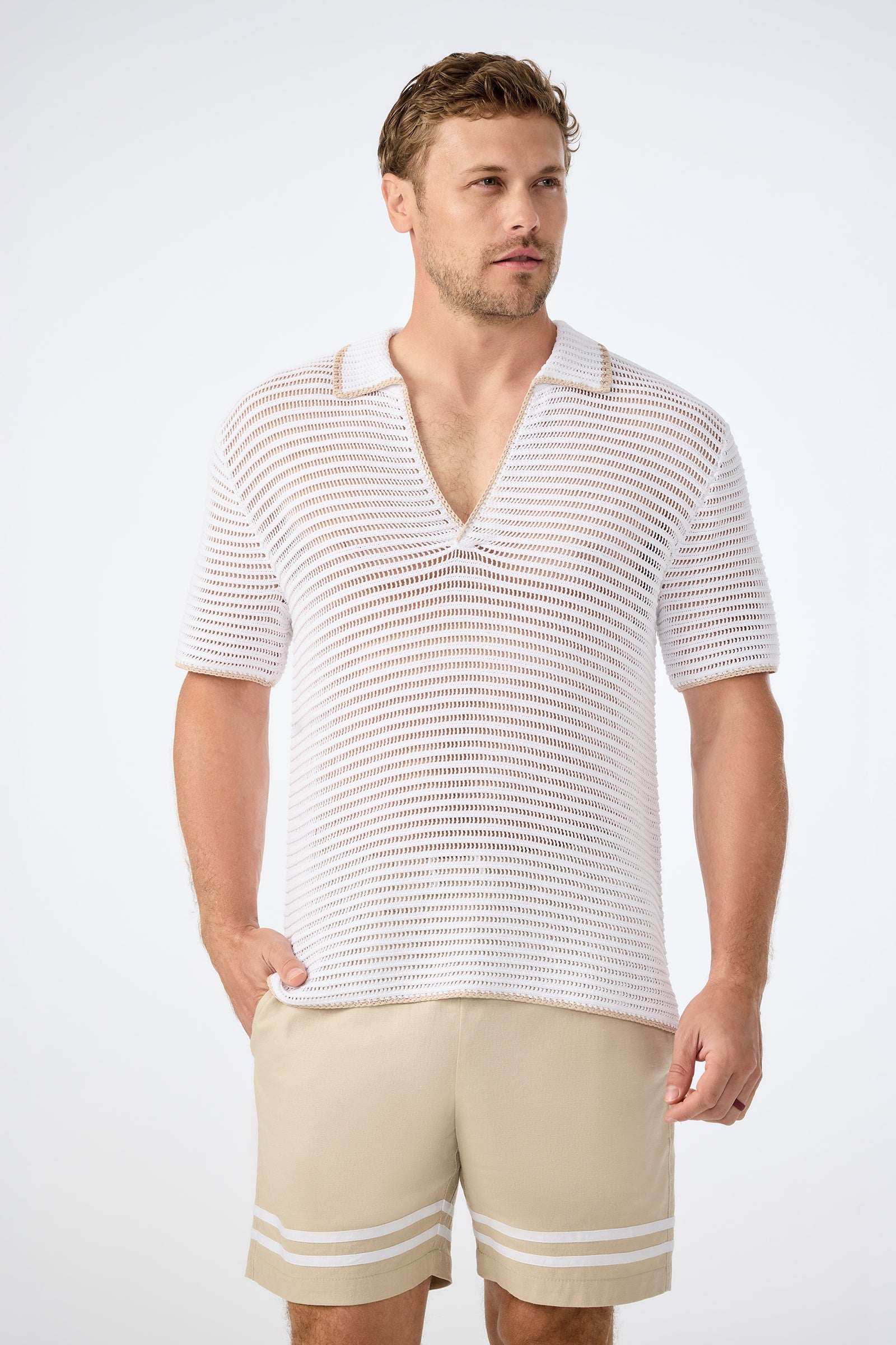 Triston Short-Sleeve Crochet Polo