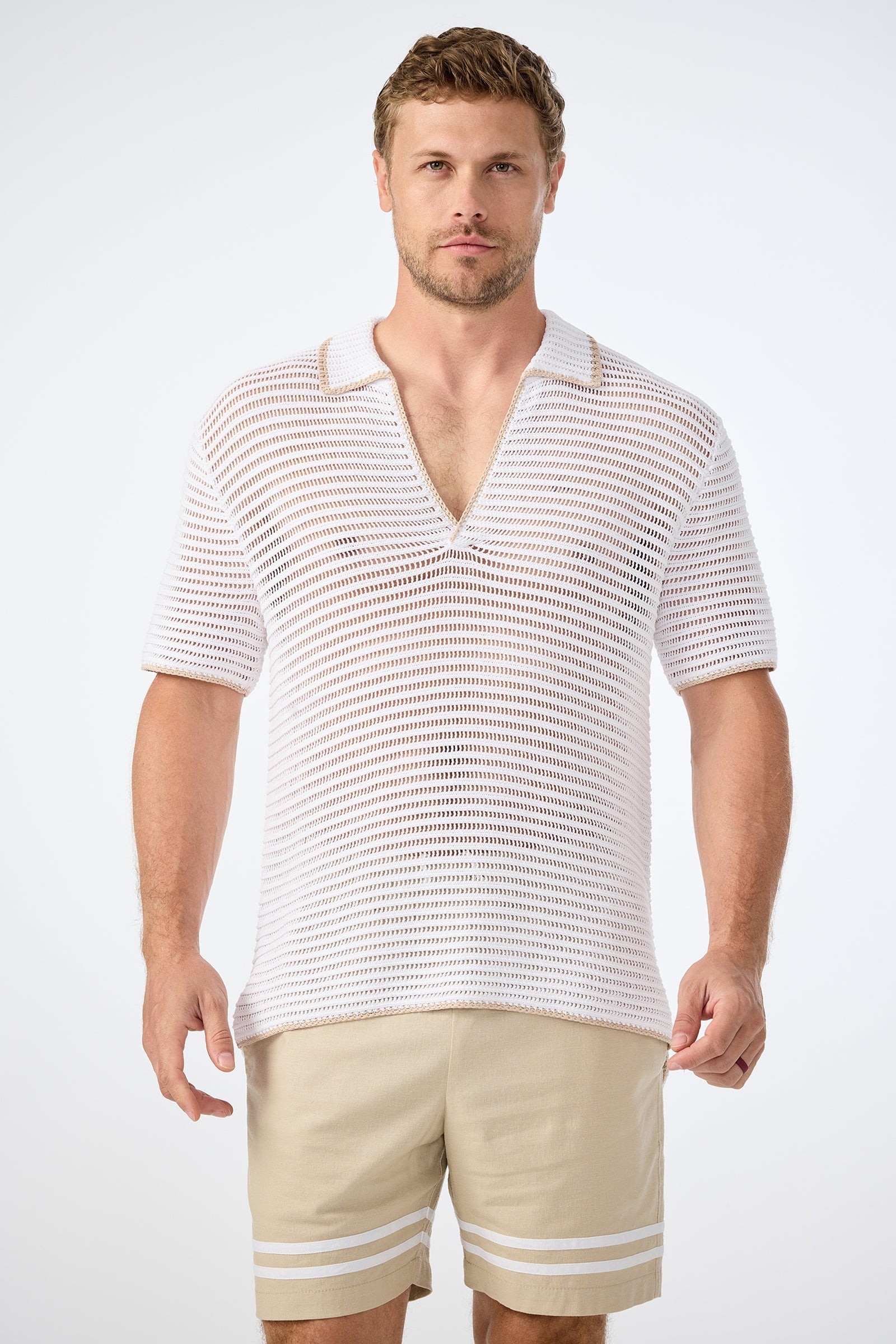 Triston Short-Sleeve Crochet Polo