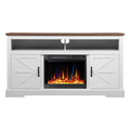 60''Fireplace TV Stand with Freestanding Electric Fireplace&amp;Wooden Storage Cabinet M2301