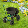 Green Rolling Garden Cart Workseat Garden Scooter With 360 Degree Swivel Cushioned Seat Amp Tool Storage 2 Steering Handles - Durable Tools For Home Projects