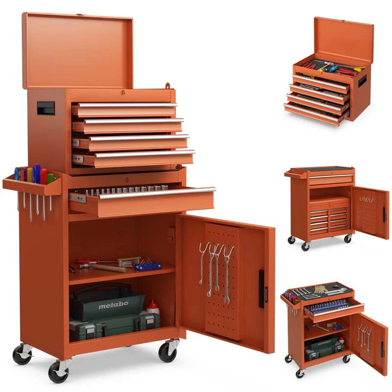 2 In 1 Rolling Tool Chest 5 Drawer Tool Storage Cabinet With Wheels Adjustable Shelf Tool Box Organizer For Garage Warehouse Workshop - Durable Tools For Home Projects