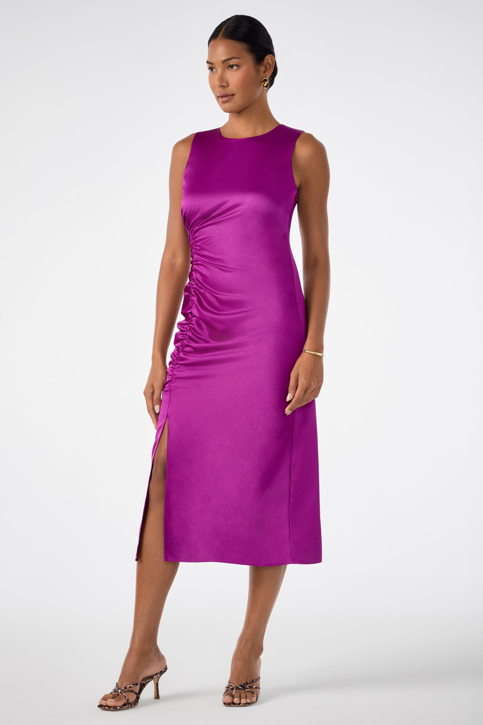 Chestnut Ruched Midi Dress