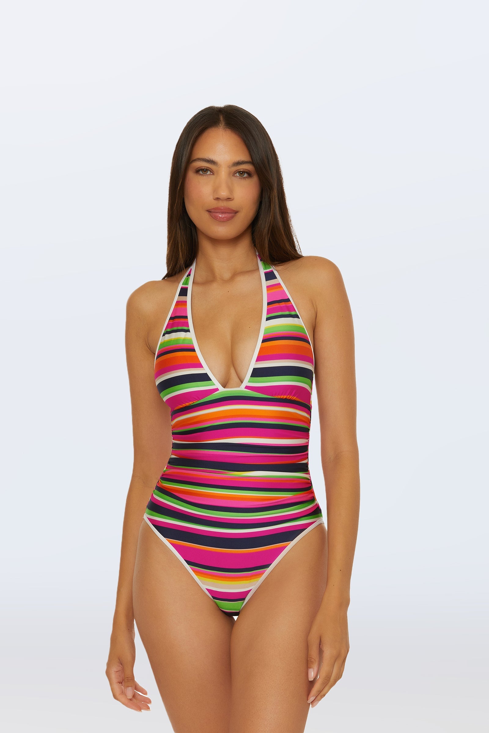Plunge One-Piece Swimsuit - Splash Stripe