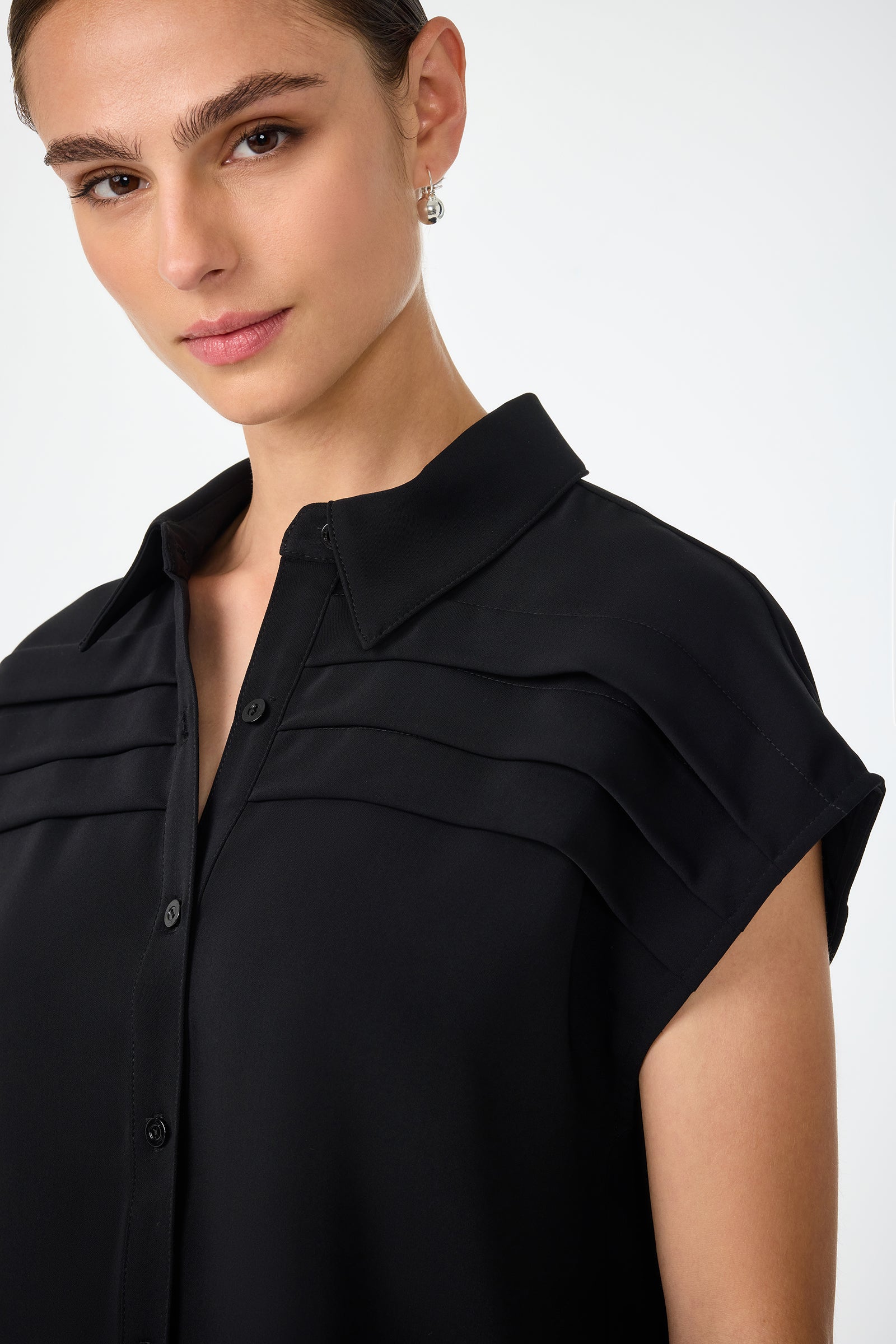 Cheri Pleated Button-Front Top