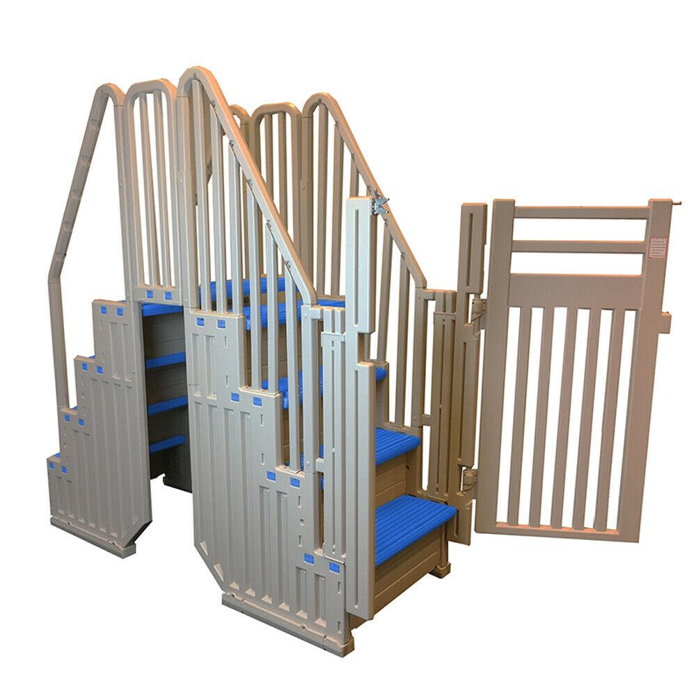 Confer Warm Gray Above Ground Blue Swimming Pool System w/ Blue Steps &amp; Closure