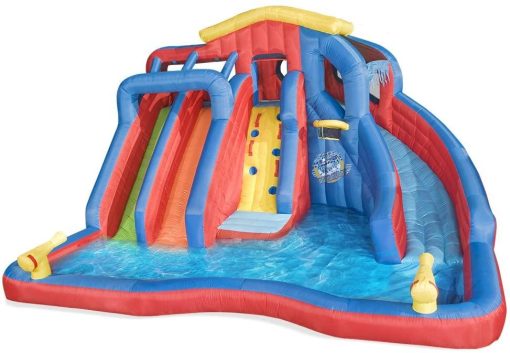 BANZAI Hydro Blast Water Park Inflatable Slide with Cannons &amp; Basketball Hoop, 3 Slides, Heavy Duty Dura Tech Material