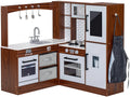 BRINJOY Corner Play Kitchen for Kids, Wooden Toddler Kitchen Playset w/ Faucet, Sink, Microwave, Oven, Apron, Blackboard, Storage Cabinets, Pretend Cooking Toys w/ Sound &amp; Light Gift for Ages 3