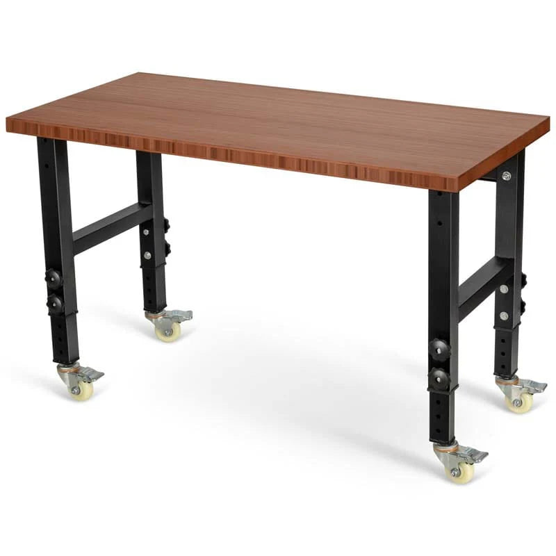 48Quot X 24Quot Bamboo Mobile Workbench With Casters Heavy Duty Steel Work Table Adjustable Height Workstation