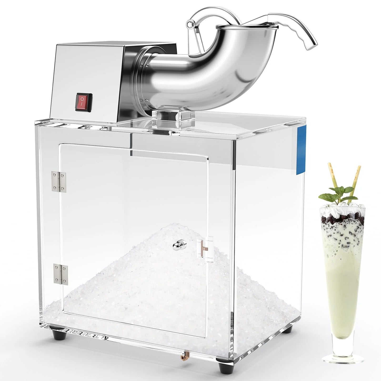 440Lbsh Electric Snow Cone Machine Ice Crusher Shaver With Dual Blades 110V Stainless Steel Shaved Ice Machine For Home Commercial Use