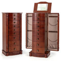 Dark Walnut Large Standing Jewelry Armoire Cabinet With 8 Drawers Amp 2 Swing Doors 16 Hooks Top Mirror Boxes