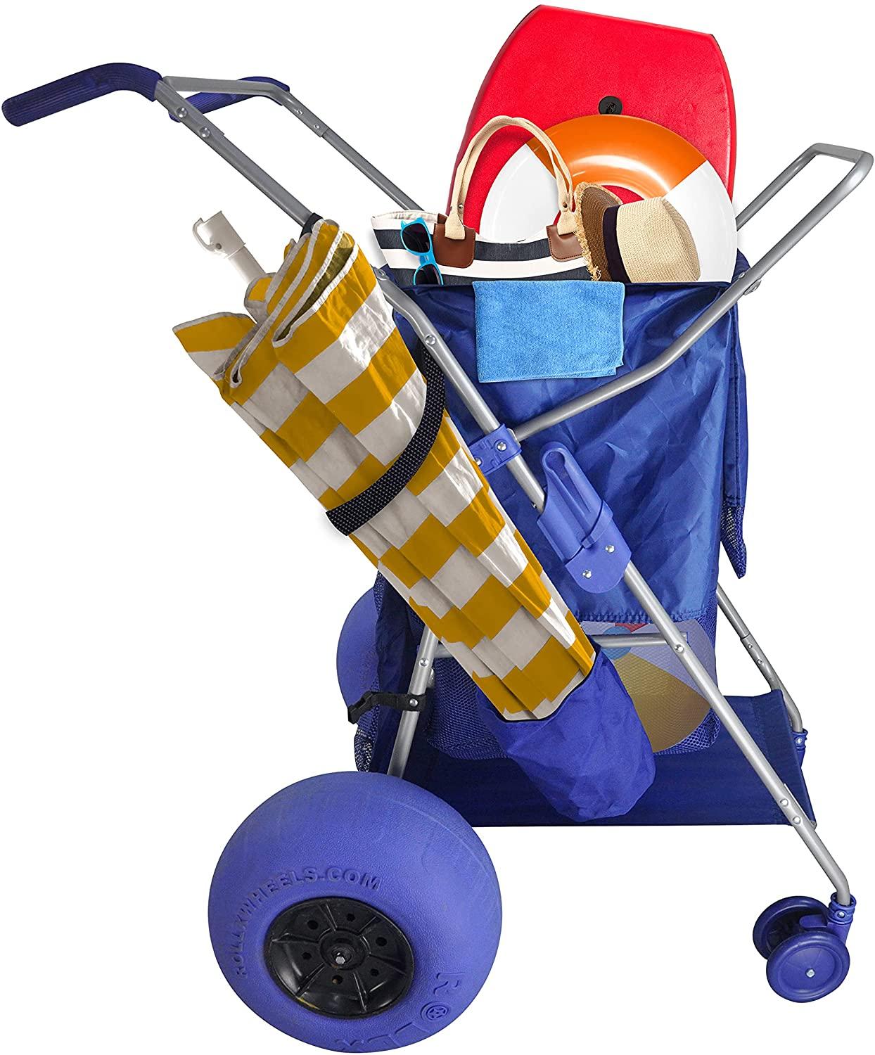 RollX Foldable Storage Wagon Beach Cart 12 inch Balloon Wheels �C ( Pump Included ) (Blue)