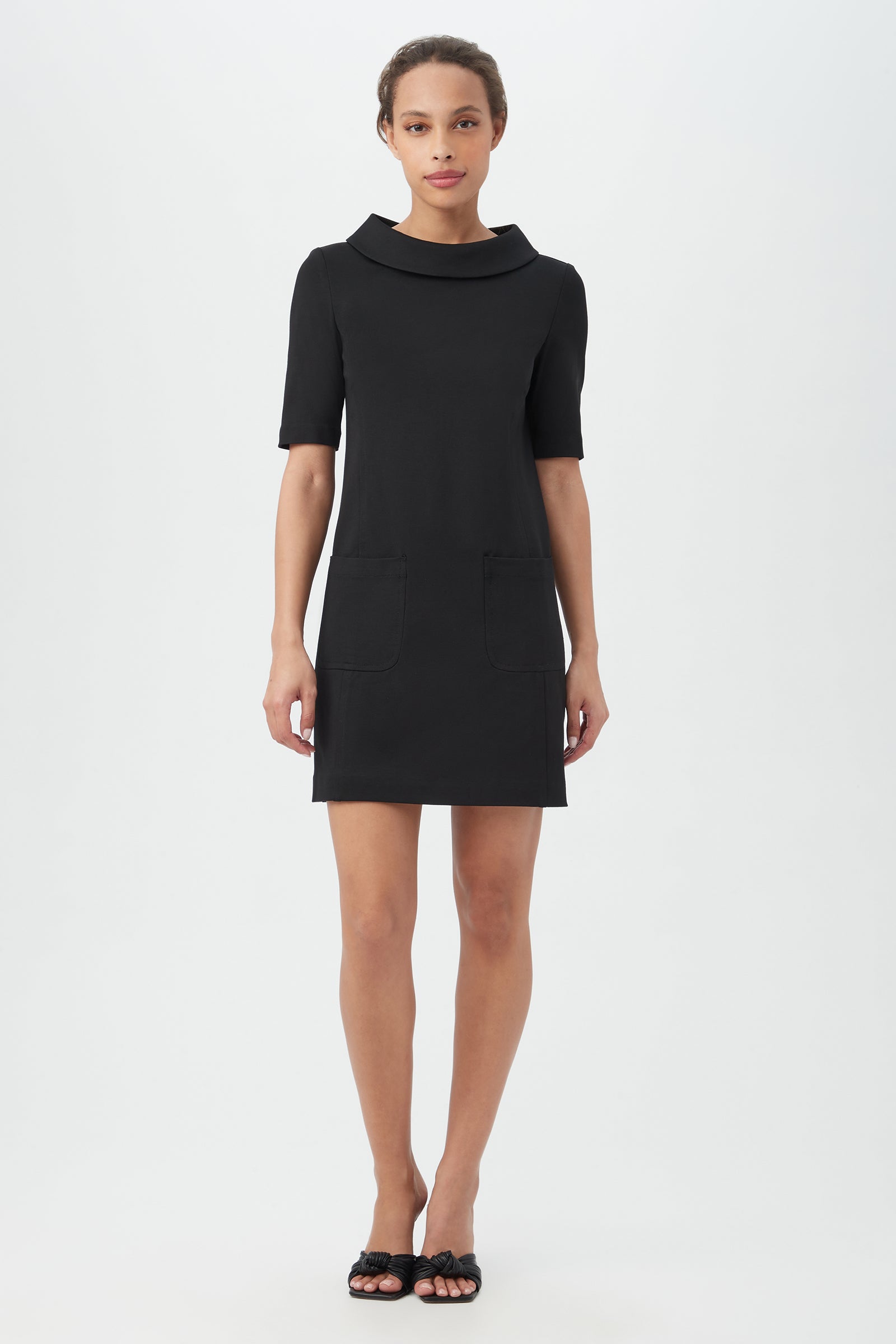 Maleko Short-Sleeve Shift Dress With Folded Collar