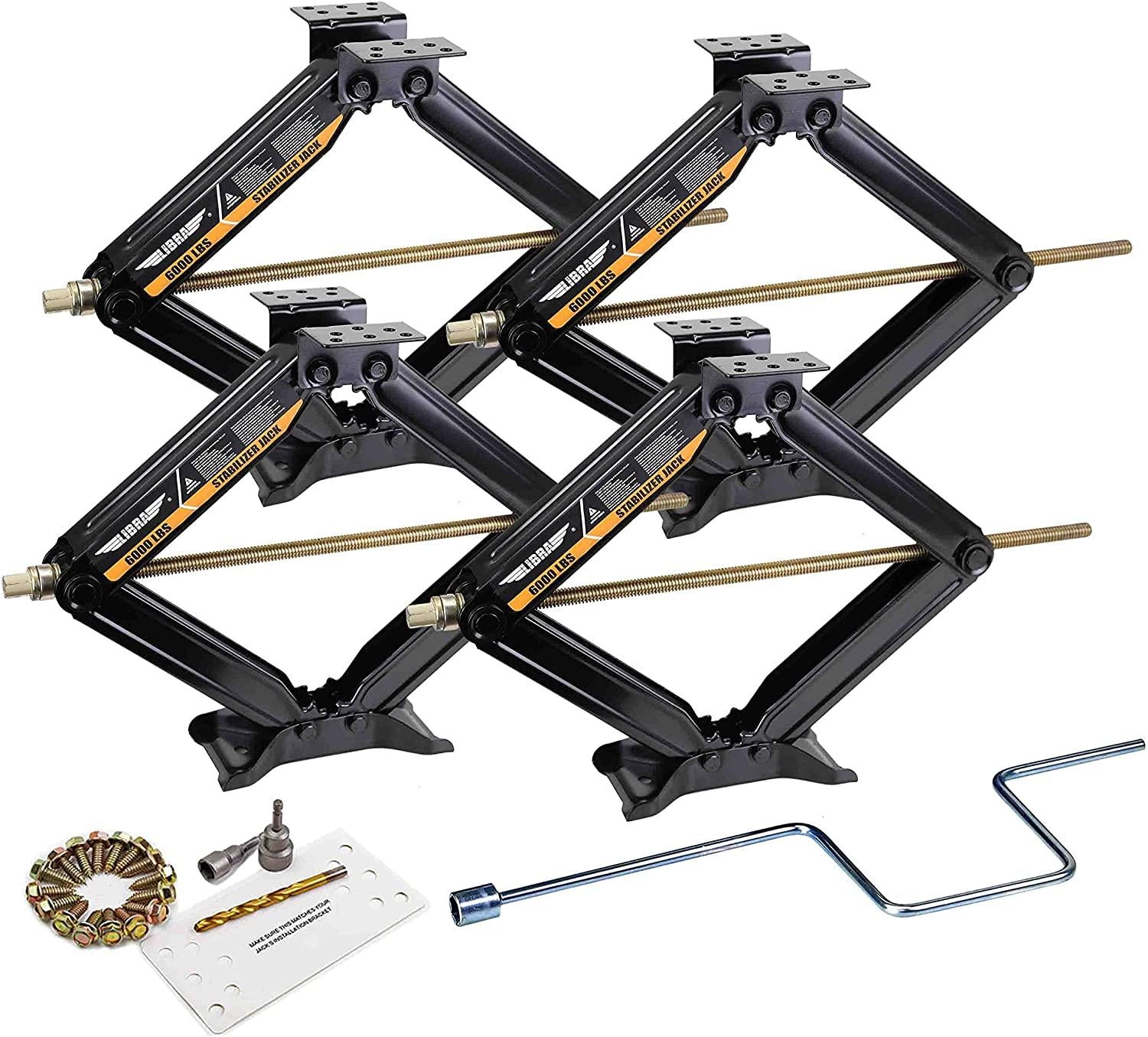 Set 4 Libra 24��� 6000lbs RV Trailer Stabilizer Leveling Scissor Jacks w/ Dual Power Drill sockets &amp; mounting Hardware Set