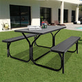 Outdoor Picnic Table Bench Set All Weather Dining Table Set Metal Base Wood Like Texture Large Camping Table For Lawn Garden Backyard - High Quality Set For Everyday Use