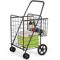 Jumbo Folding Shopping Cart Large Rolling Grocery Utility Cart With Double Basket Amp 360Deg Swivel Wheels