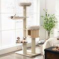 69" Tall Cat Tree, Multi Level Wooden Cat Tower Condo with Sisal Posts, Modern Big Cat Activity Tree