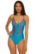 Lace-Up One-Piece Swimsuit - Mykonos