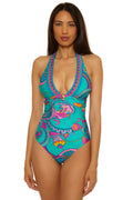 Plunge One-Piece Swimsuit - Mykonos