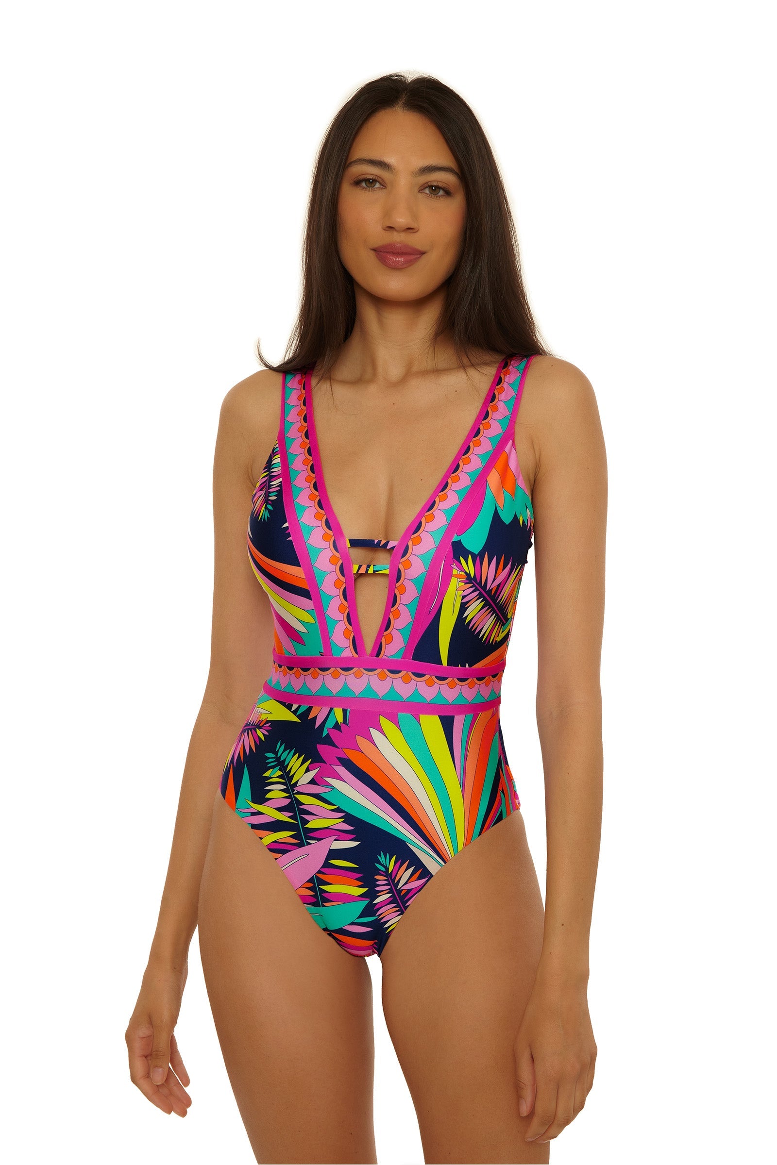 Border Plunge One-Piece Swimsuit - Paralia