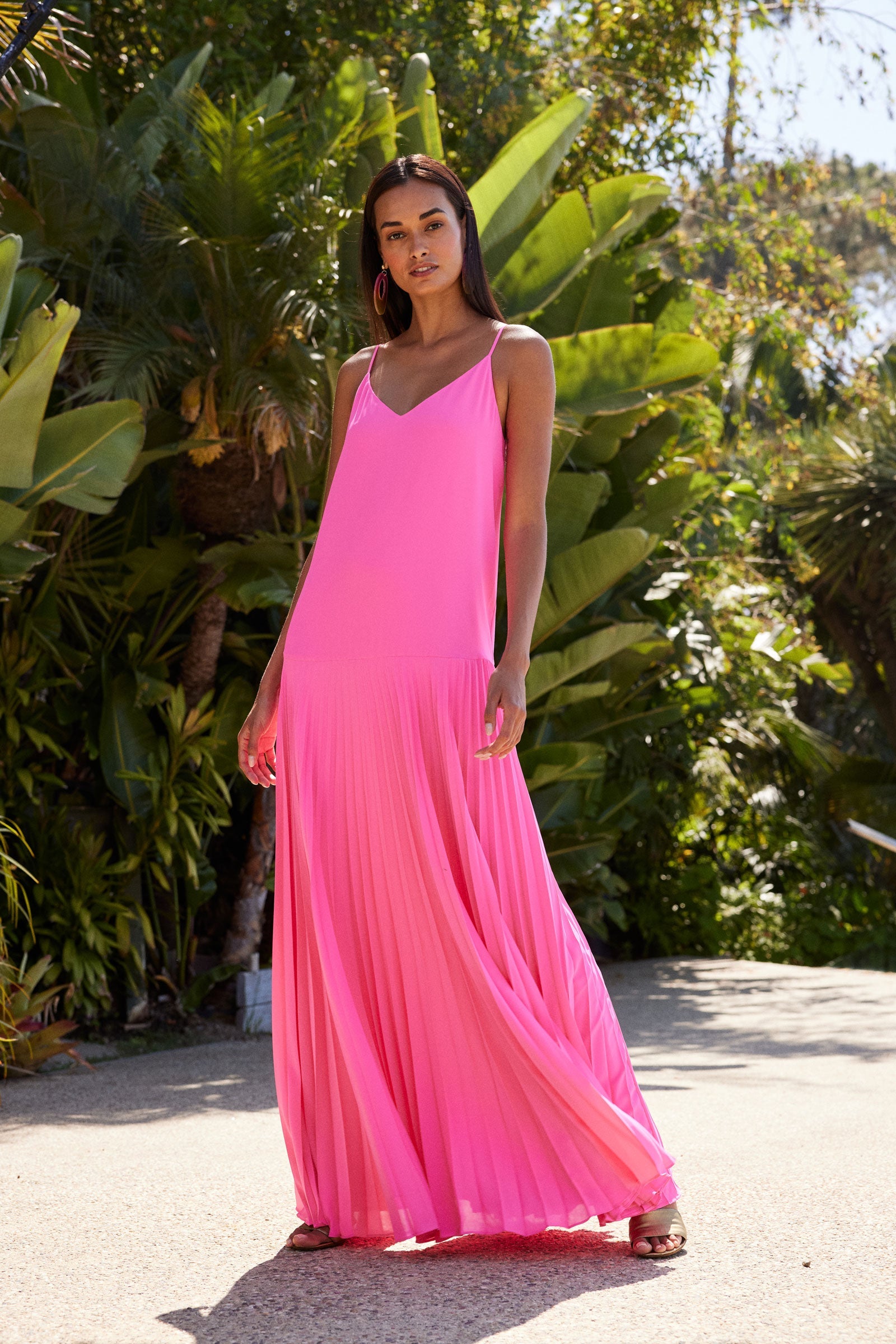 Carve Sleeveless Drop-Waist Pleated Maxi Dress