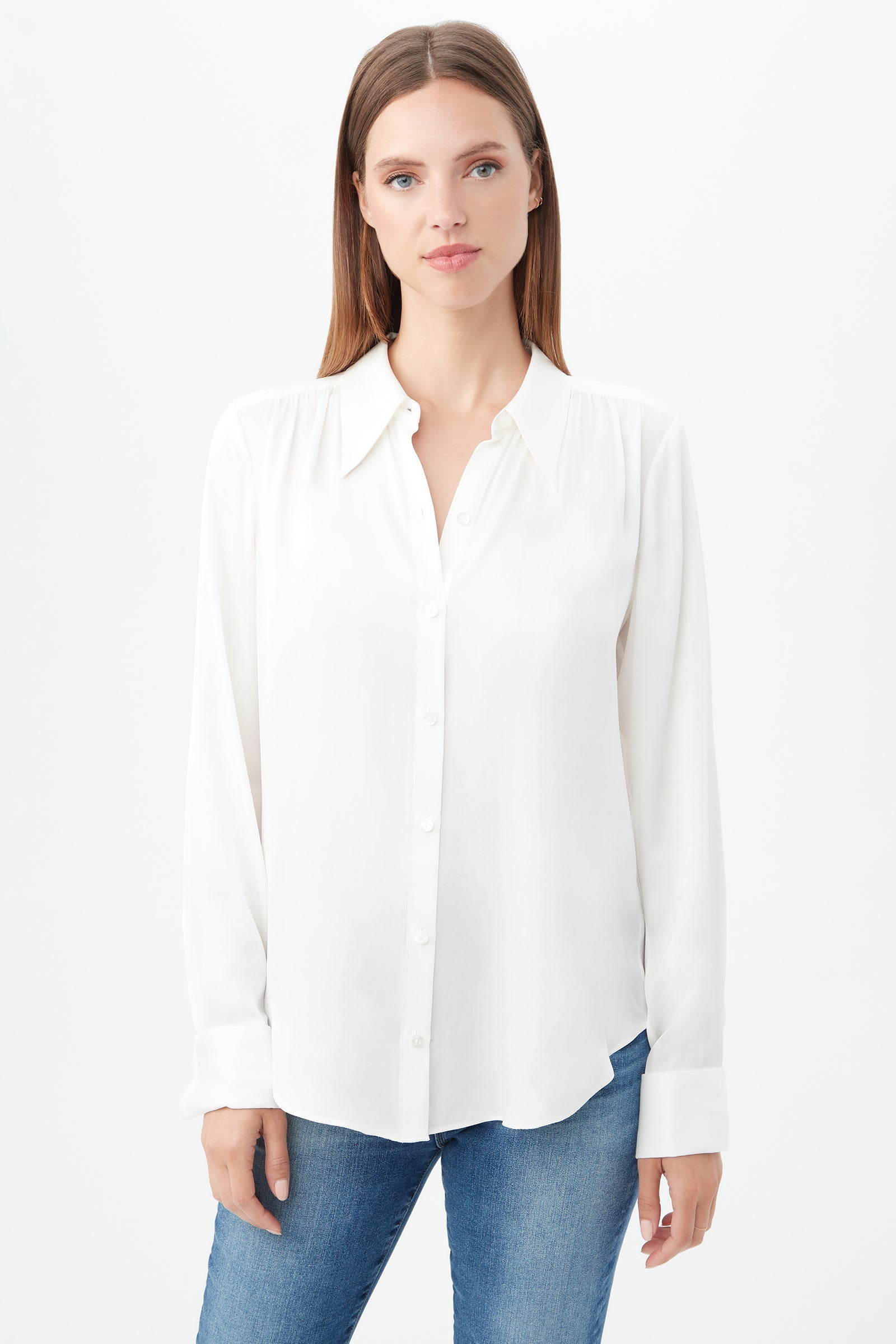 Cassavetes Long-Sleeve Stretch Silk Button-Up Shirt