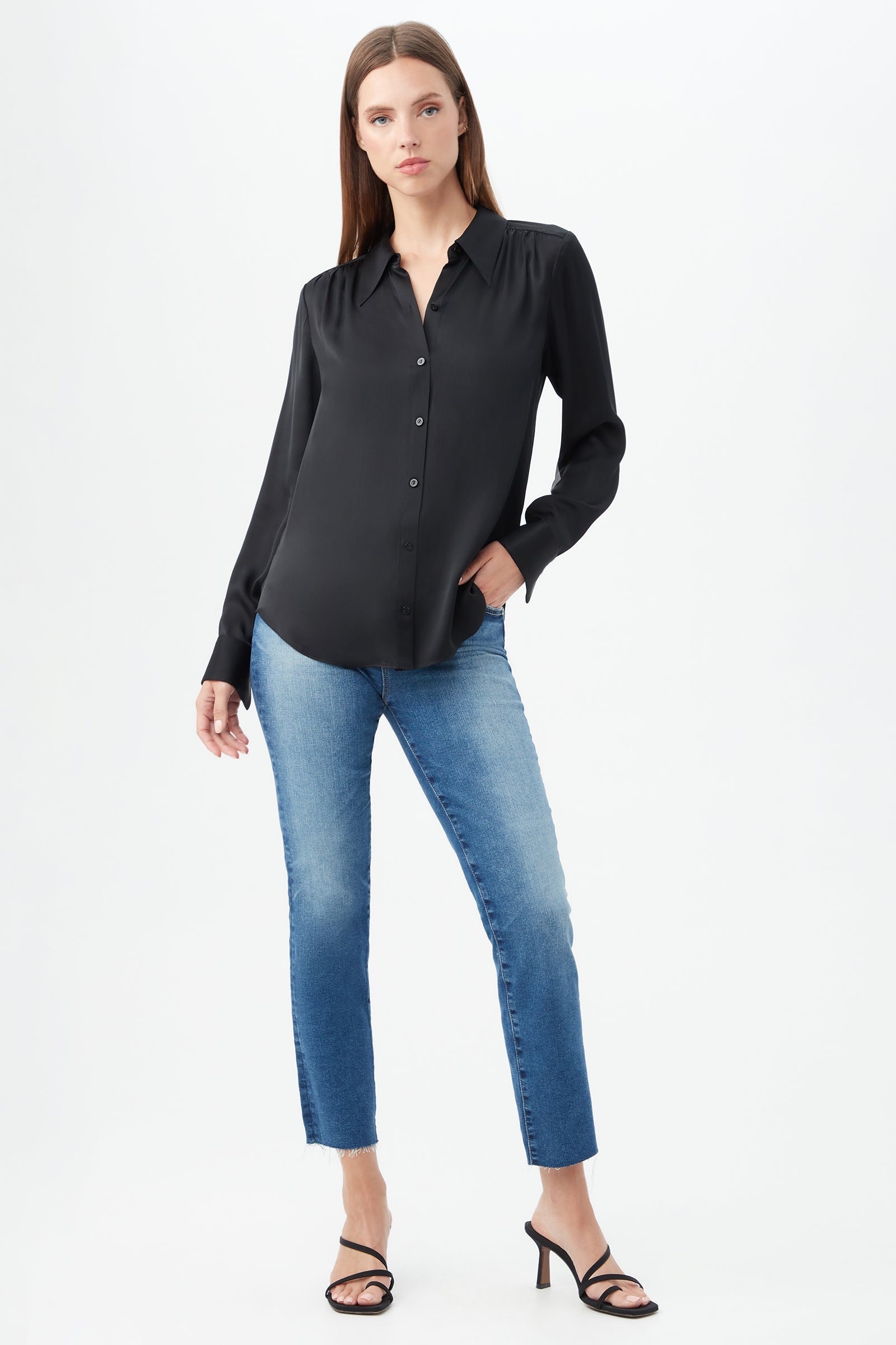 Cassavetes Long-Sleeve Stretch Silk Button-Up Shirt