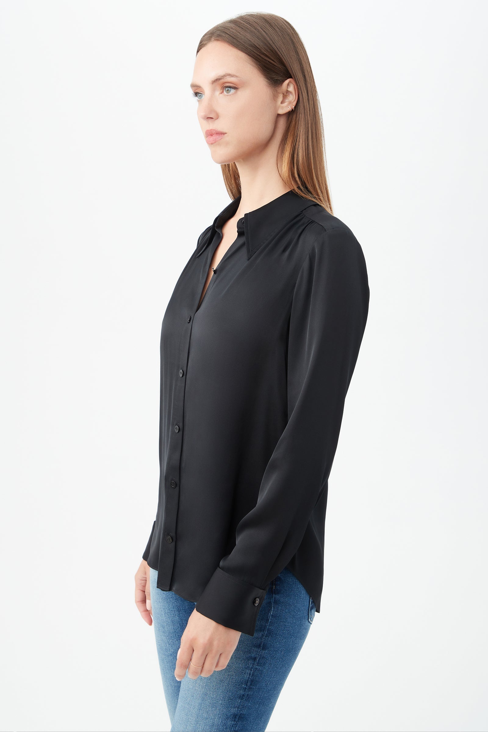 Cassavetes Long-Sleeve Stretch Silk Button-Up Shirt