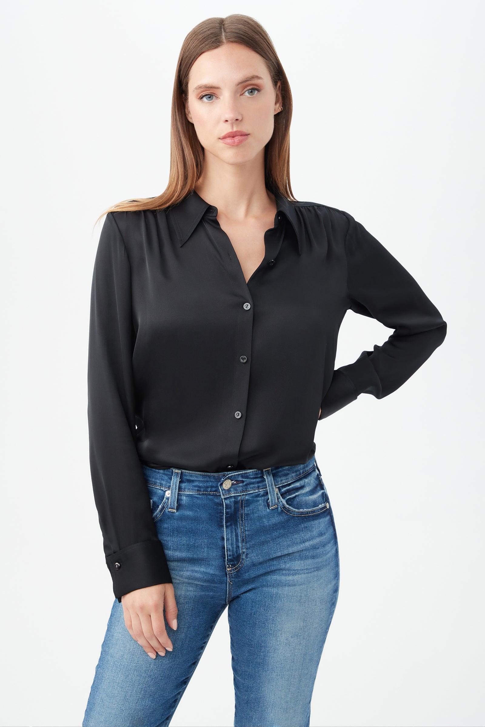 Cassavetes Long-Sleeve Stretch Silk Button-Up Shirt