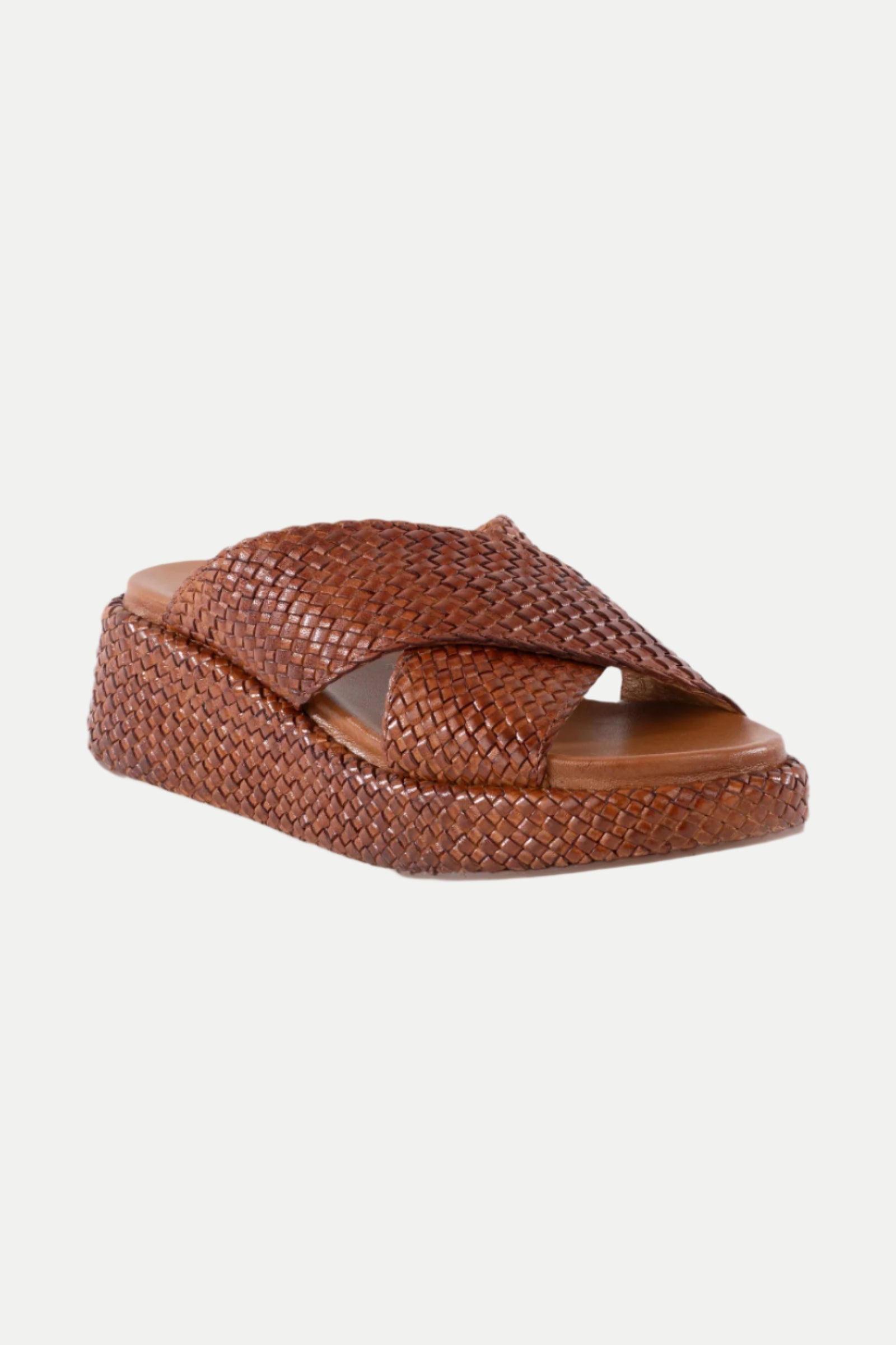 Key West Woven Leather Platform Slide Sandals